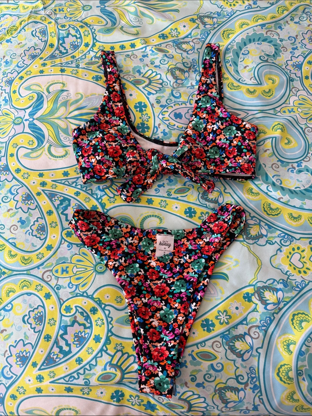 Honey Floral Tie-Front Bikini Set in Multicolor